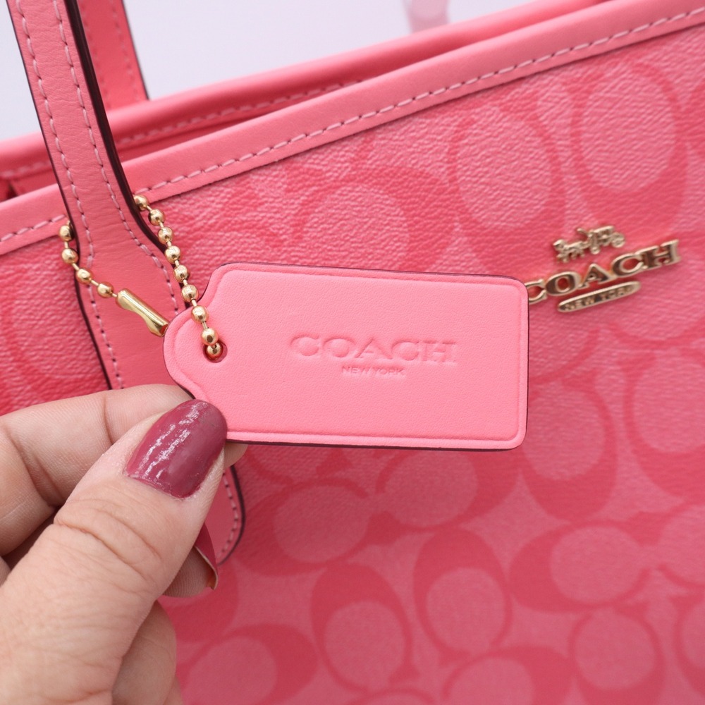 Coach City Tote Signature Canvas Pink Floral Interior Shoulder Bag - Picture 3 of 9